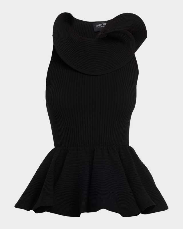 Sculptural Sleeveless Rib Knit Peplum Top